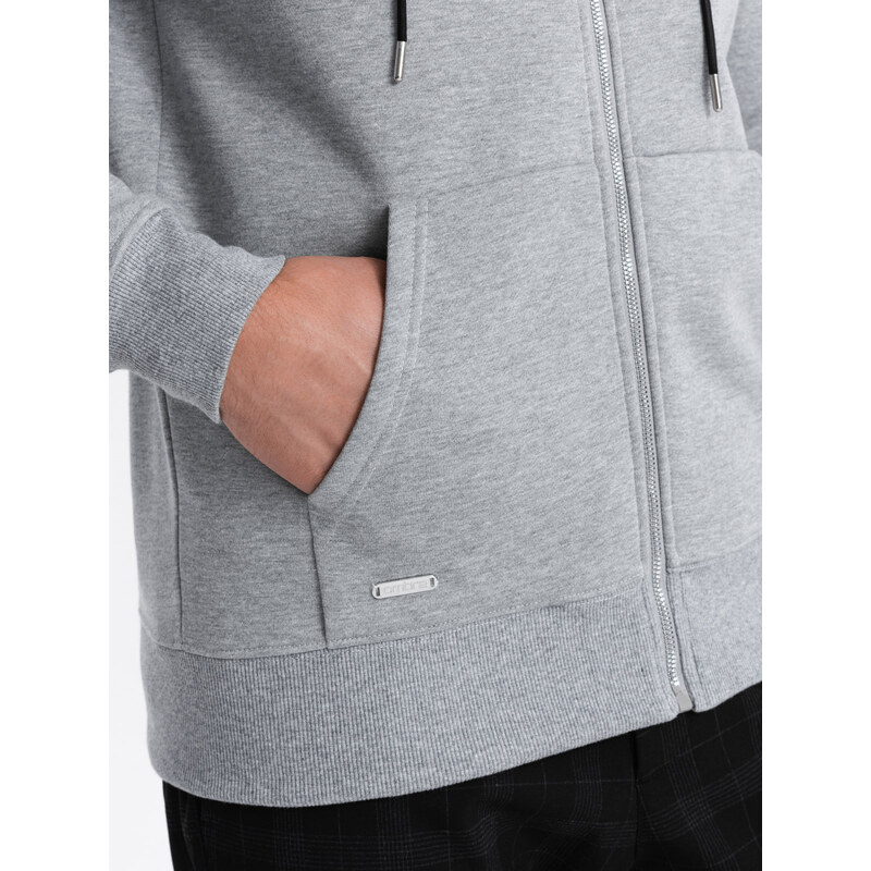 Ombre Men's unbuttoned hooded sweatshirt - grey melange