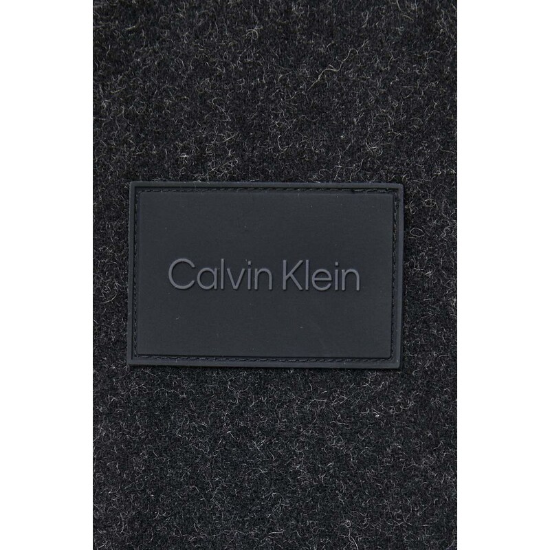 Vlněná košile Calvin Klein černá barva, relaxed, s klasickým límcem