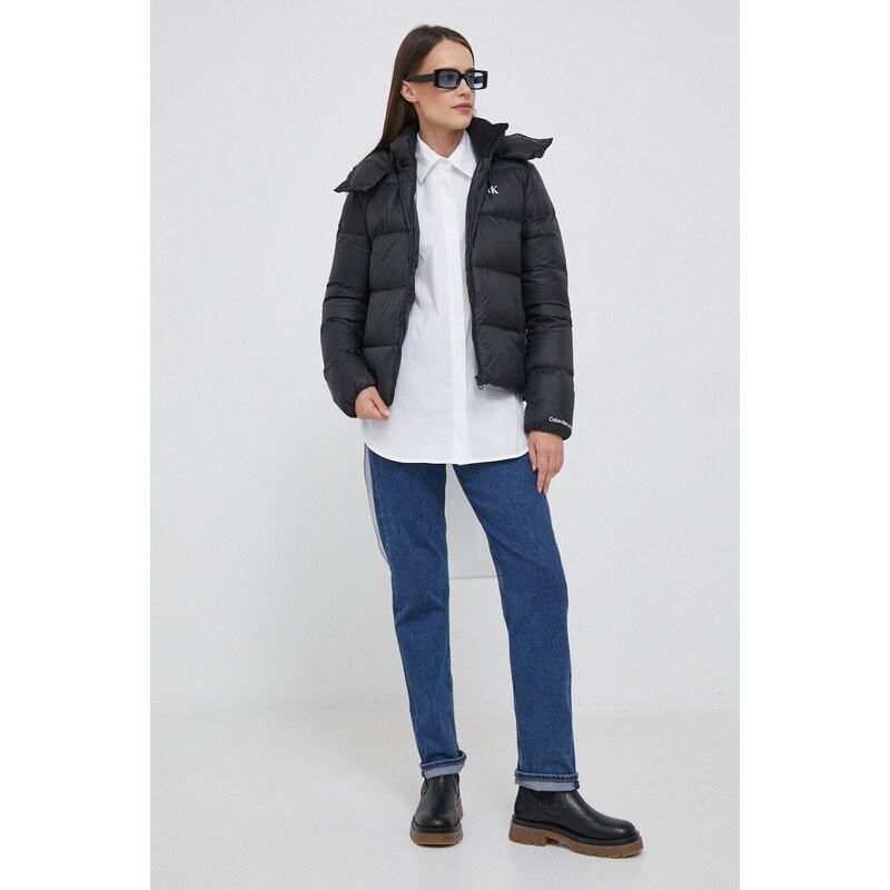 Péřová bunda Calvin Klein Jeans dámská, černá barva, zimní
