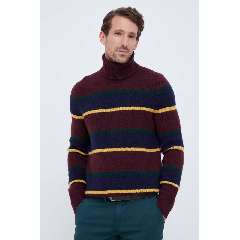 Vlněný svetr Polo Ralph Lauren pánský, vínová barva, hřejivý, s golfem
