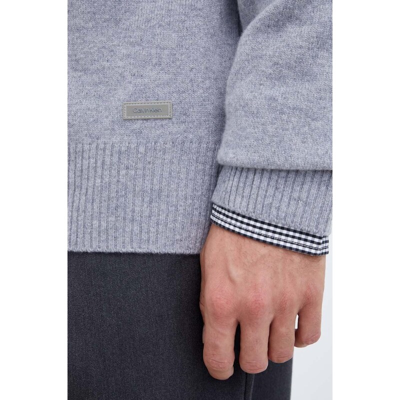 Vlněný svetr Calvin Klein pánský, šedá barva, lehký