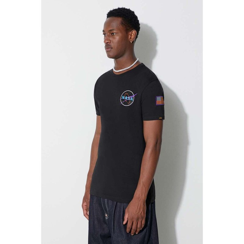 Bavlněné tričko Alpha Industries Space Shuttle T černá barva, s potiskem, 176507.556