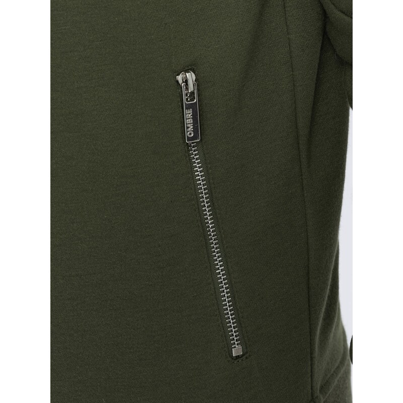 Ombre Clothing Pánská mikina na zip s kapucí - olivová V1 OM-SSZP-22SS-010
