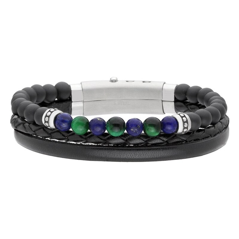 Manoki Pánský náramek Olivier, pravá kůže, onyx, lapis lazuli,