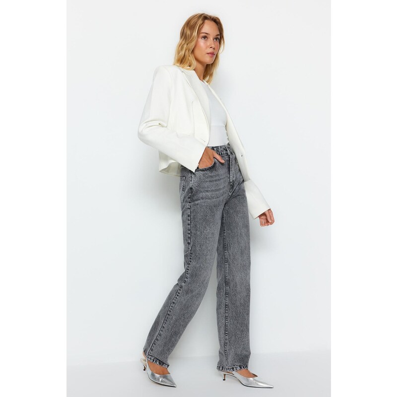 Trendyol antracitové vysoké pasy dlouhé rovné džíny