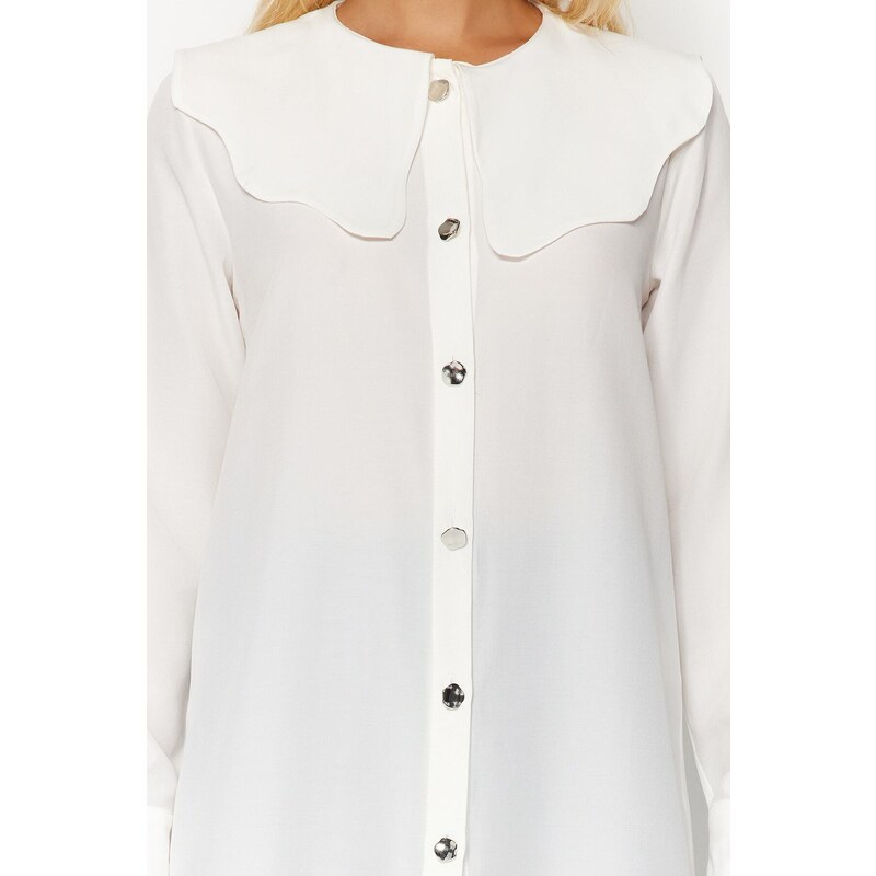 Trendyol White Silver Button Detailed Baby Collar Cotton Shirt