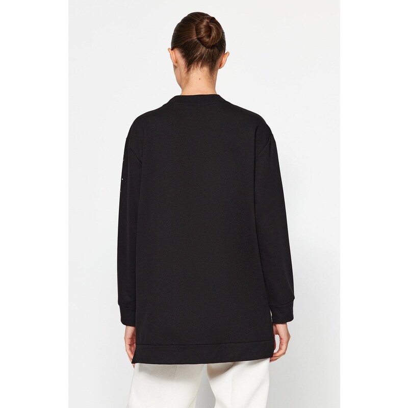 Trendyol Black Stone Detailed Knitted Tunic with slits at the sides