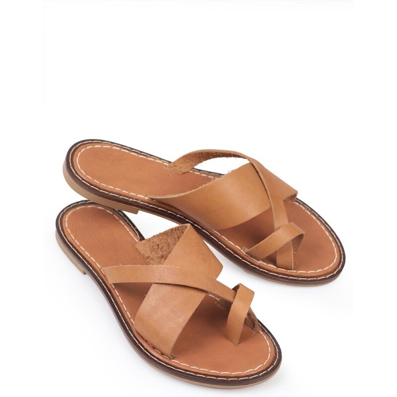 Capone Outfitters Capone 888 Women's Slippers with Genuine Leather Bodrum Ginger