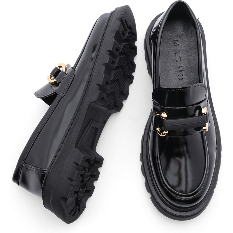 Marjin Women's Loafers High Sole Buckle Casual Shoes Kinles Black