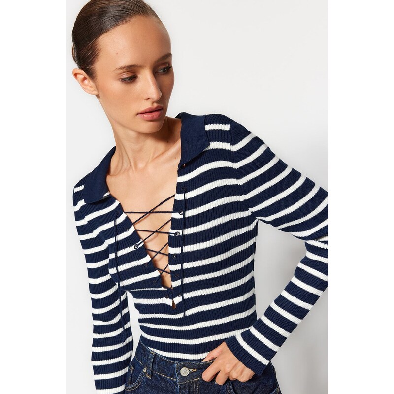 Trendyol Navy Blue Striped Knitwear Bodysuit