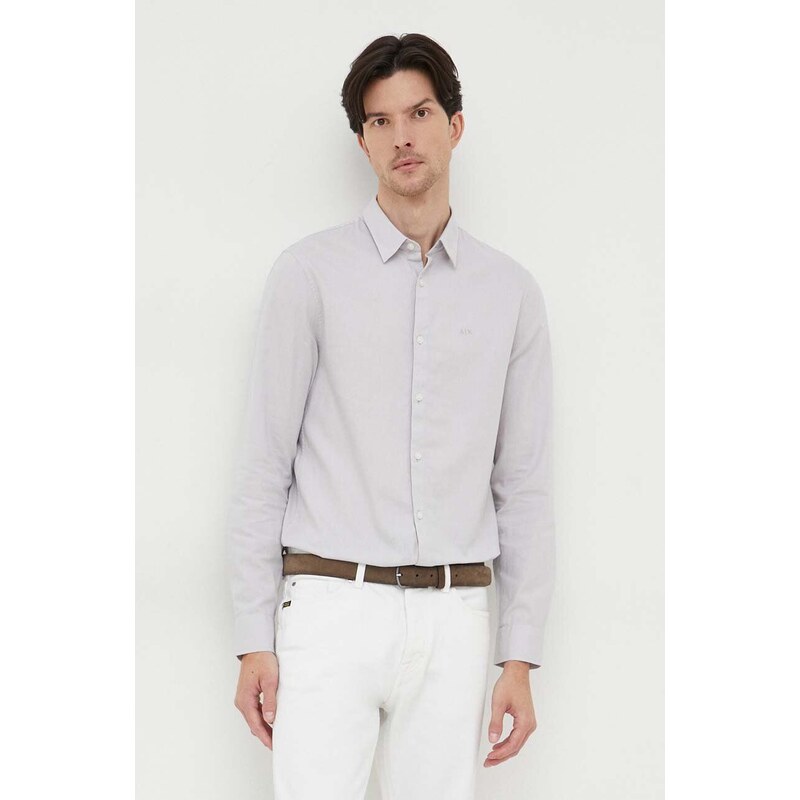 Košile Armani Exchange šedá barva, slim, s klasickým límcem