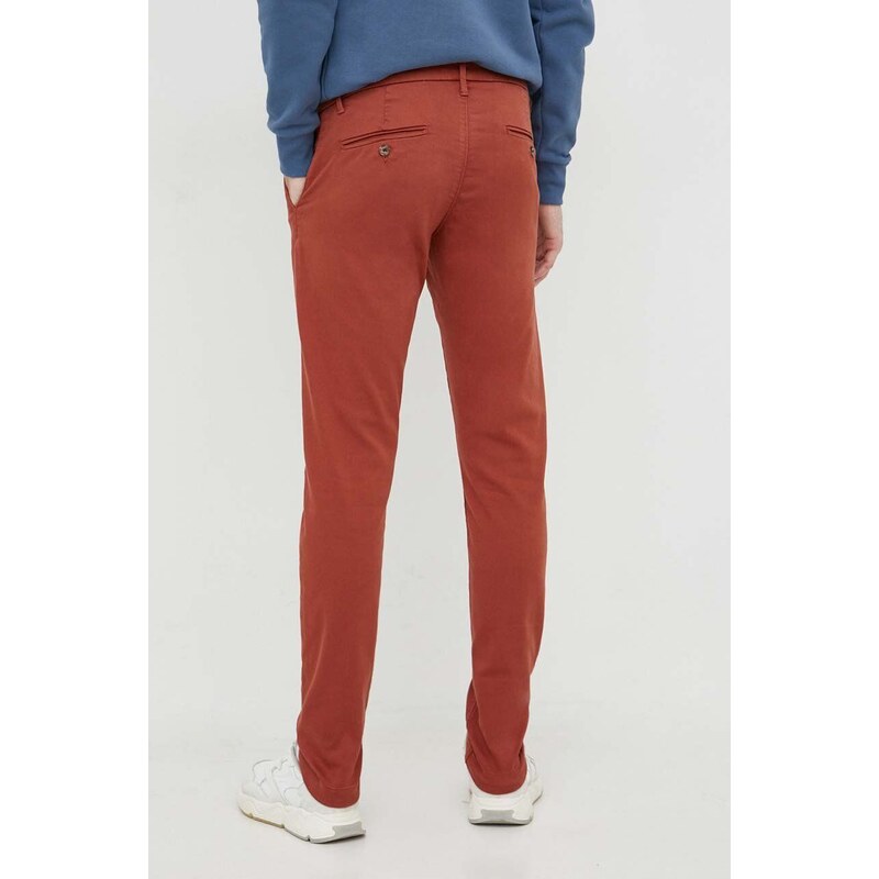 Kalhoty Pepe Jeans James pánské, červená barva, přiléhavé