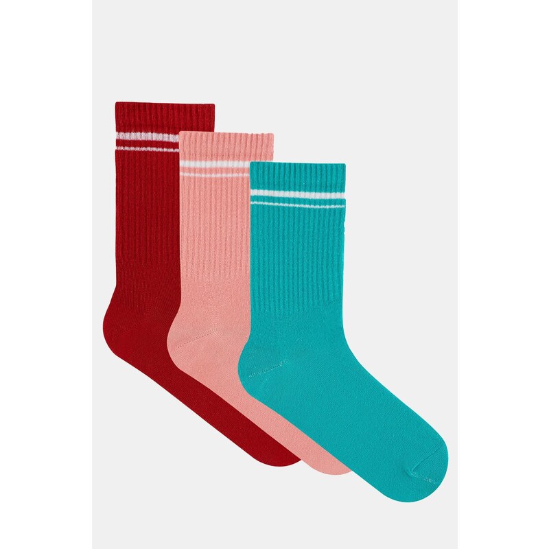 LOS OJOS 3 Pairs Multicolored Cotton Long Length Retro Socks