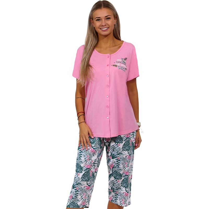 Styls Růžové kojící dámské pyžamo s Capri - House plant big 1B1656 růžová  1XL - GLAMI.cz