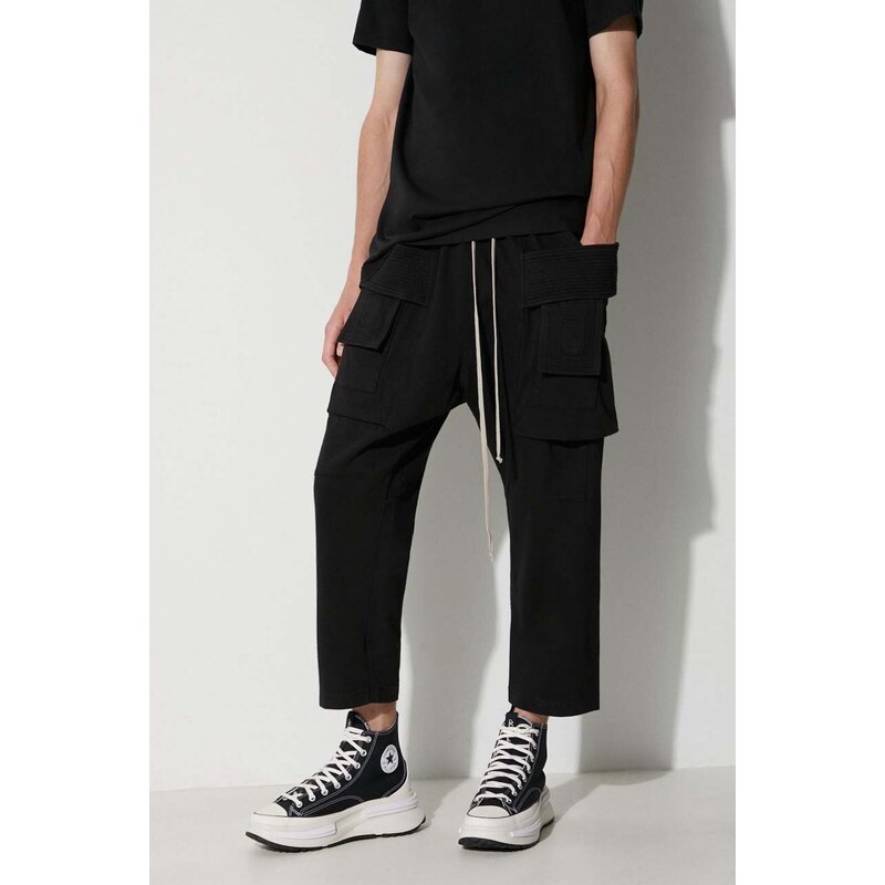 Bavlněné kalhoty Rick Owens černá barva, široké, medium waist