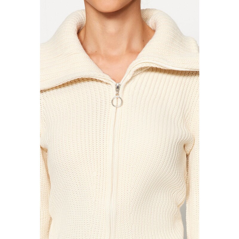 Trendyol Stone Zippered Snaps Knitwear Body