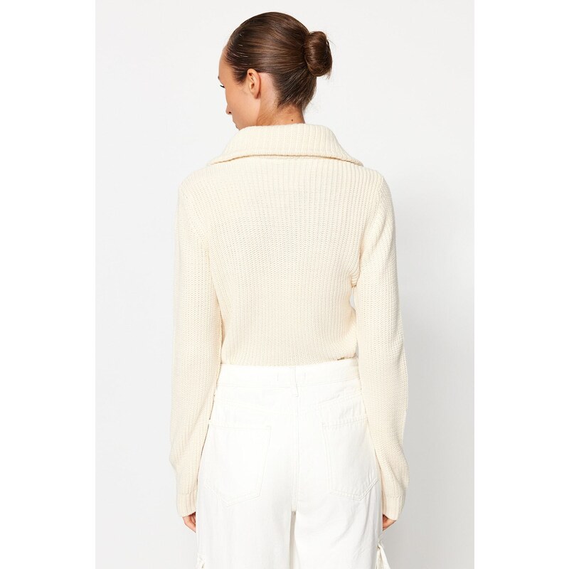 Trendyol Stone Zippered Snaps Knitwear Body