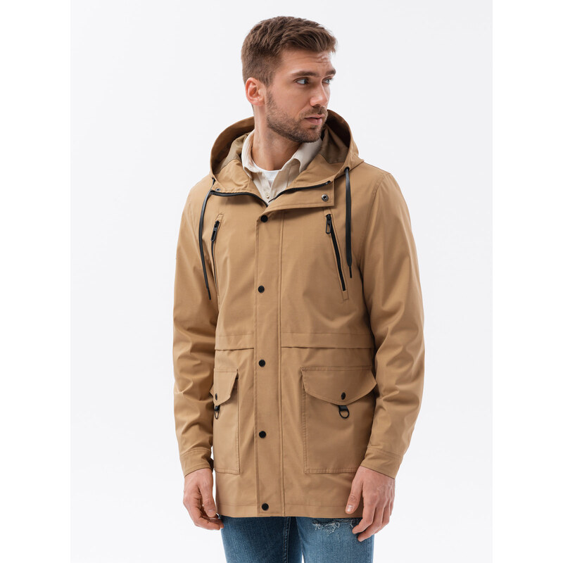 Ombre Clothing Pánská bunda typu parka s kapsami - světle hnědá V2 OM-JANP-22FW-004