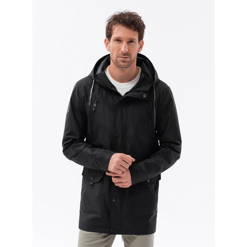 Ombre Men's parka jacket with cargo pockets - black