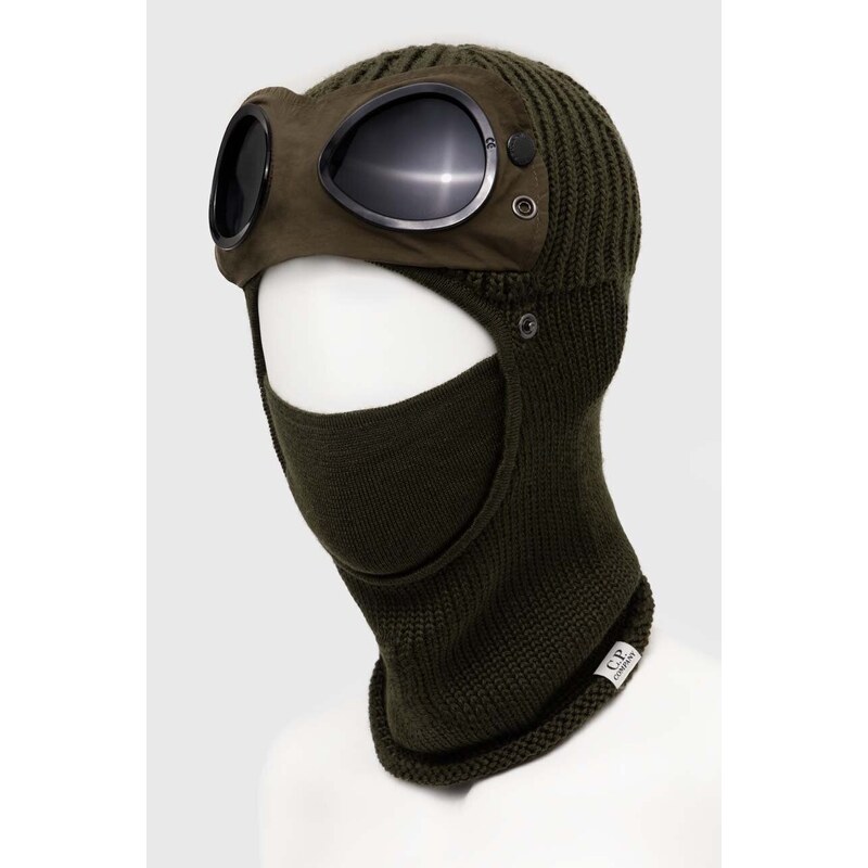 Vlněná kukla C.P. Company Extrafine Merino Wool Goggle Balaclava zelená barva, 15CMAC301A005509A