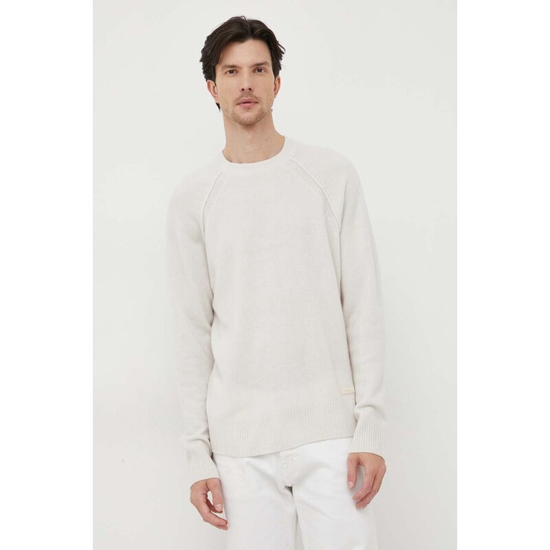 Vlněný svetr Calvin Klein pánský, béžová barva, lehký