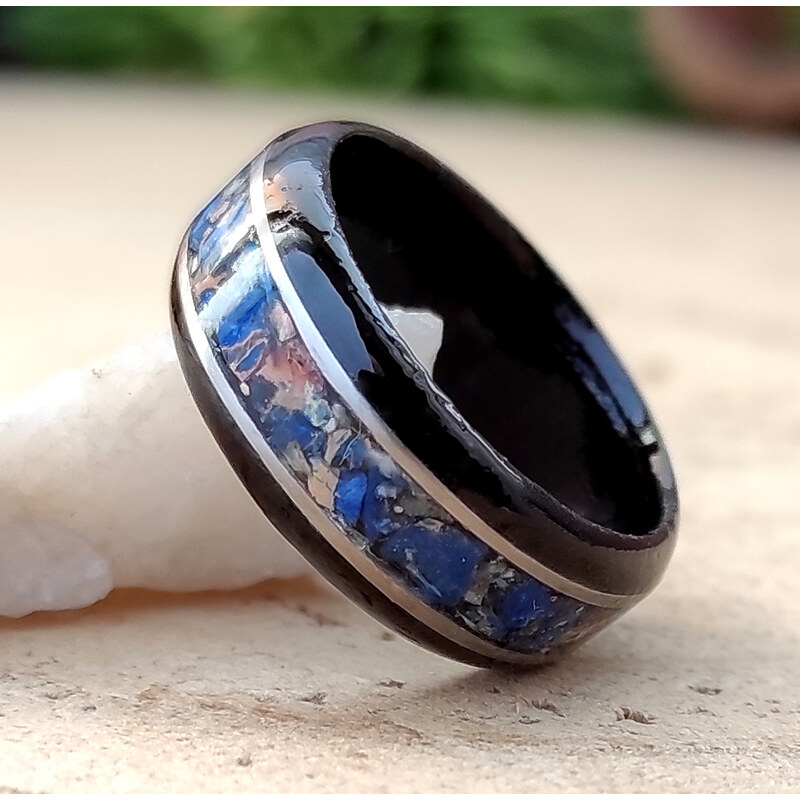 Woodlife Ebenový unisex prsten s ocelí a jaspisem