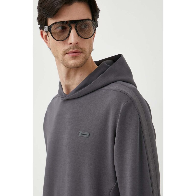 Mikina Calvin Klein pánská, šedá barva, s kapucí, s aplikací