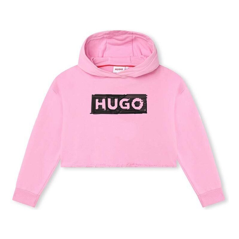 Dětská mikina HUGO růžová barva, s kapucí, s potiskem