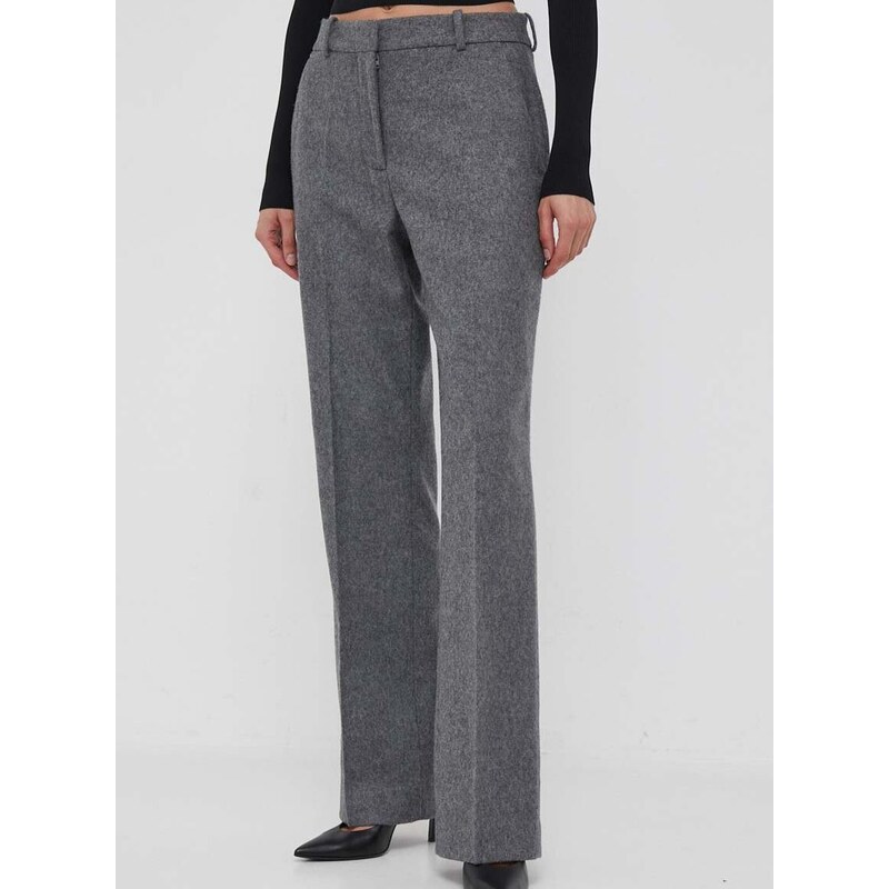 Kalhoty Calvin Klein dámské, šedá barva, jednoduché, high waist