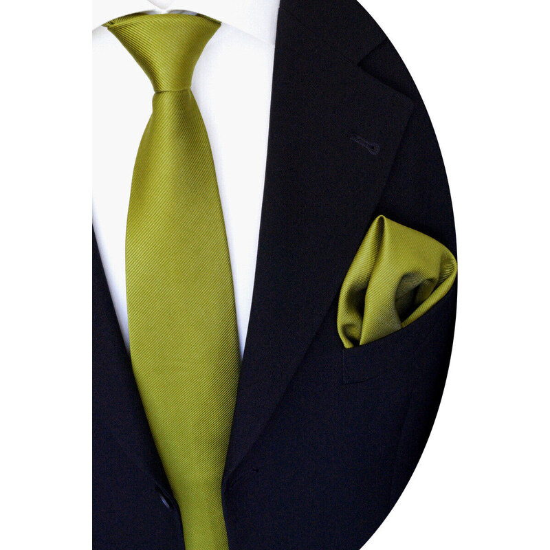 Hedvábná kravata a kapesníček zelená Beytnur 76-12