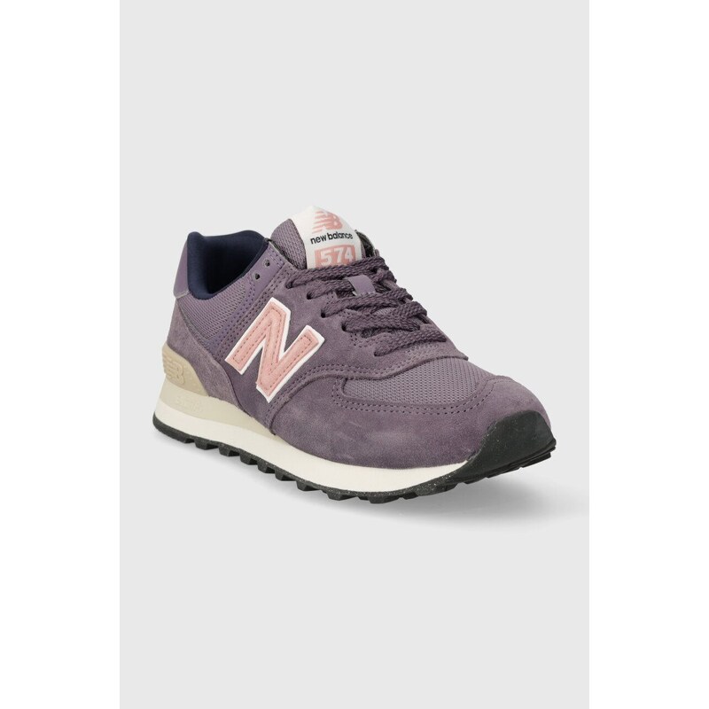 Semišové sneakers boty New Balance 574 fialová barva