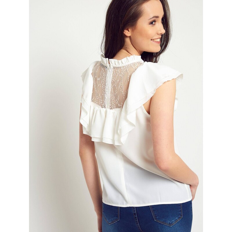 IN Vogue Blouse with stand-up collar and frill ecru