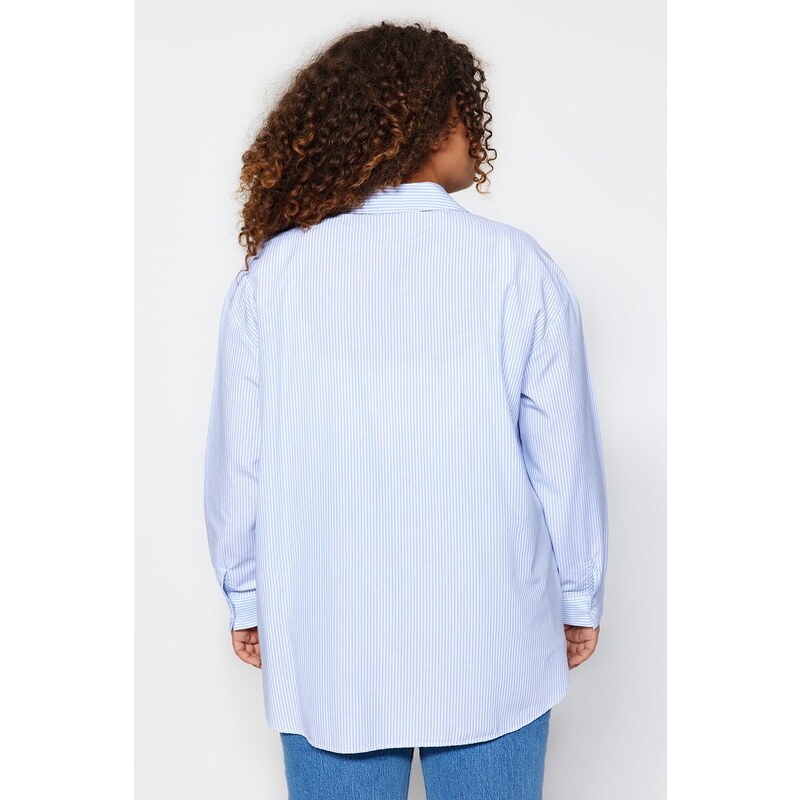 Trendyol Curve Blue Striped Poplin Shirt