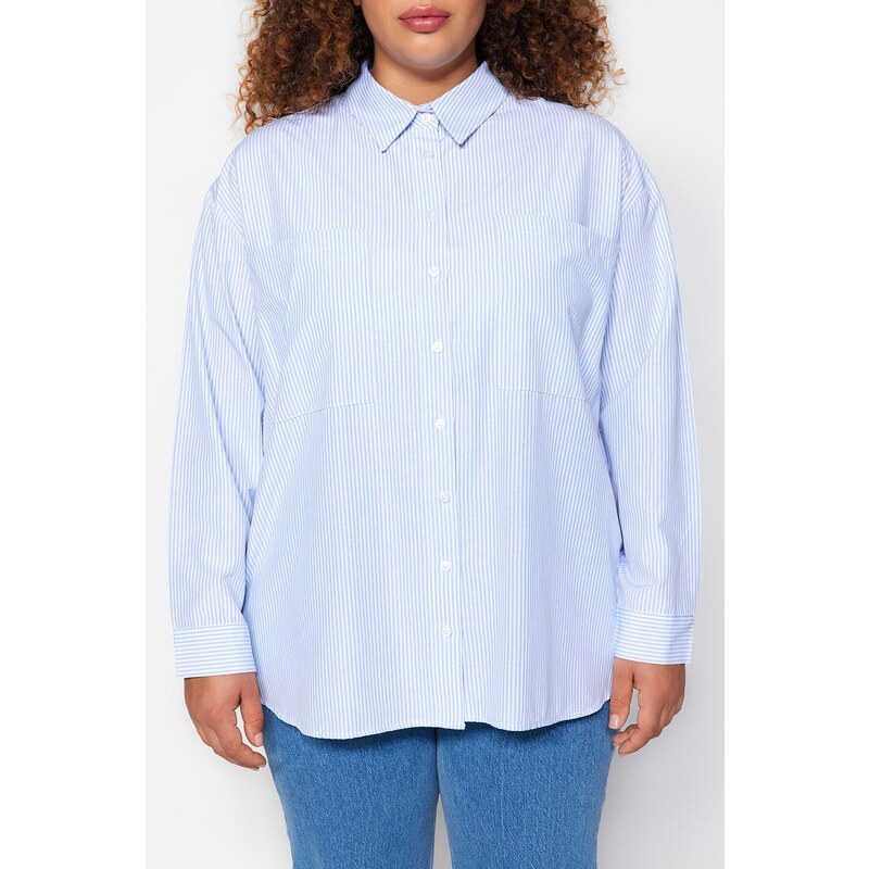 Trendyol Curve Blue Striped Poplin Shirt