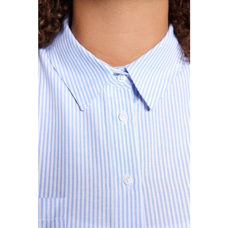 Trendyol Curve Blue Striped Poplin Shirt