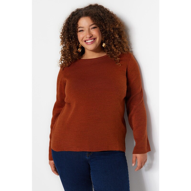 Trendyol Curve Brown Sleeve Button Detailed Knitwear Sweater