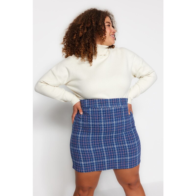 Trendyol Curve Blue Checked Skirt