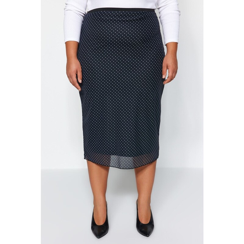 Trendyol Curve Black Polka Dot Tulle Knitted Skirt