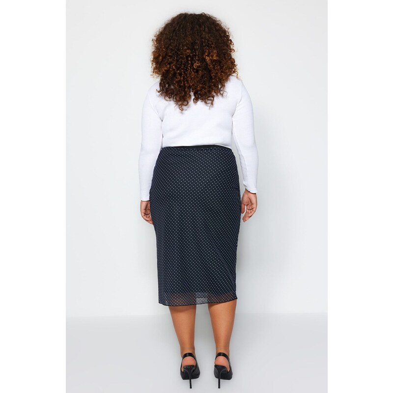 Trendyol Curve Black Polka Dot Tulle Knitted Skirt
