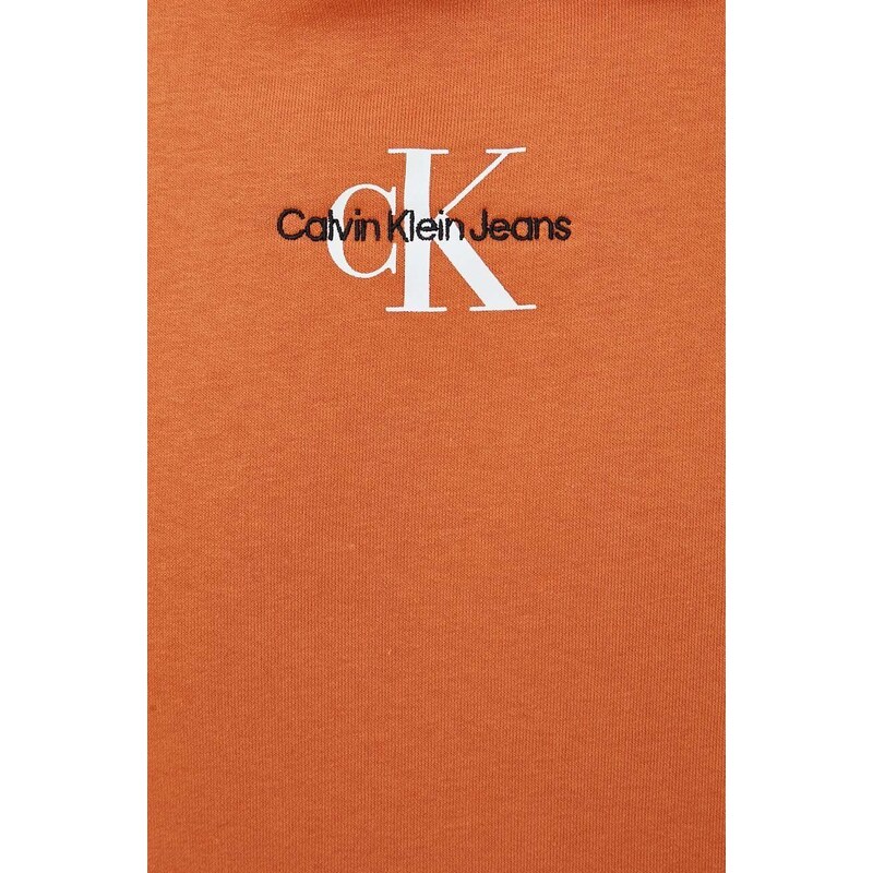 Mikina Calvin Klein Jeans pánská, oranžová barva, s kapucí, s aplikací