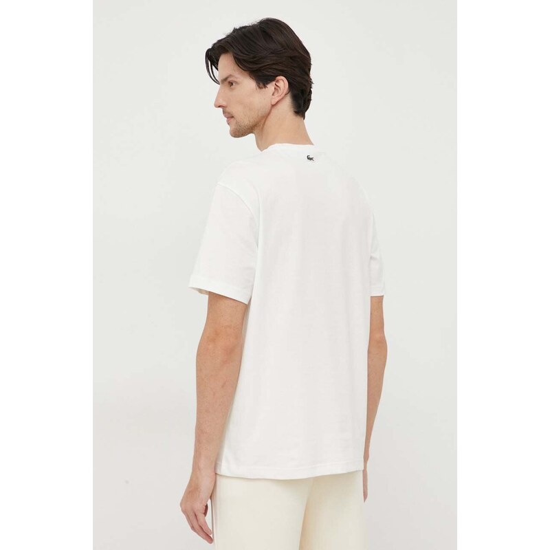 Bavlněné tričko Lacoste béžová barva, s potiskem