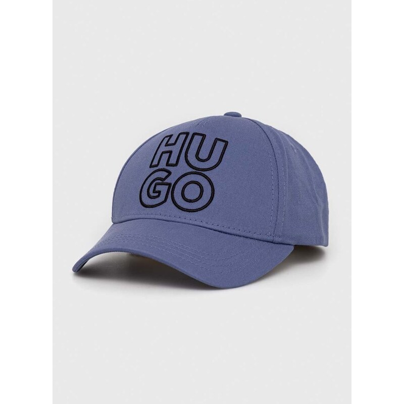 Bavlněná baseballová čepice HUGO fialová barva, s aplikací