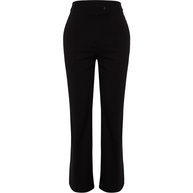 Trendyol Black Premium Vysoký pas rovné/rovný střih tkané žebrované kalhoty