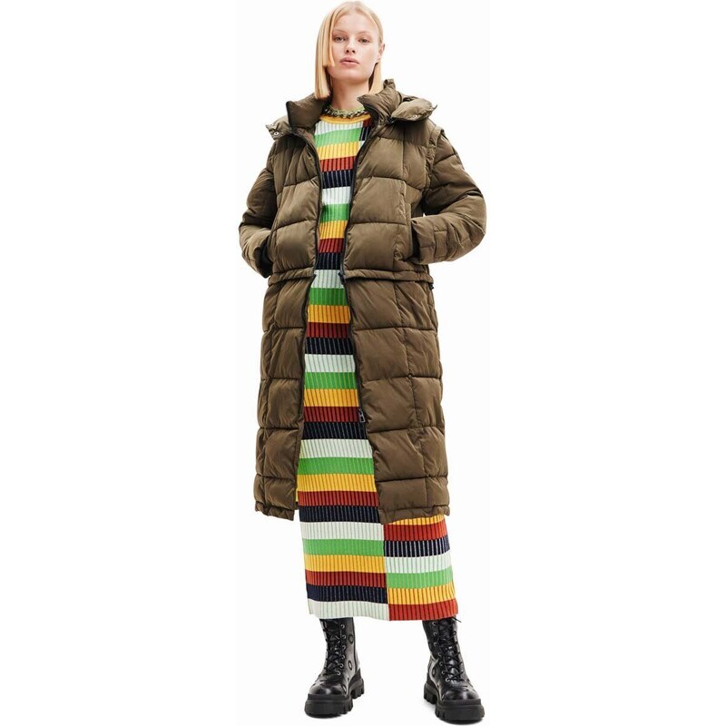 Bunda Desigual dámská, hnědá barva, zimní, oversize