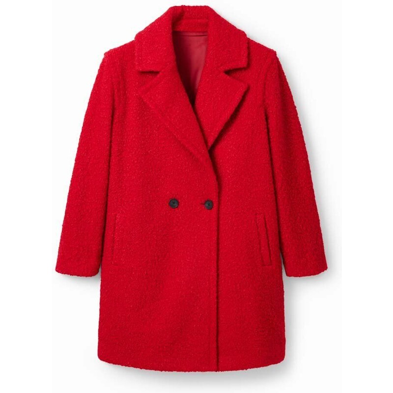 Kabát Desigual dámský, červená barva, přechodný, dvouřadový