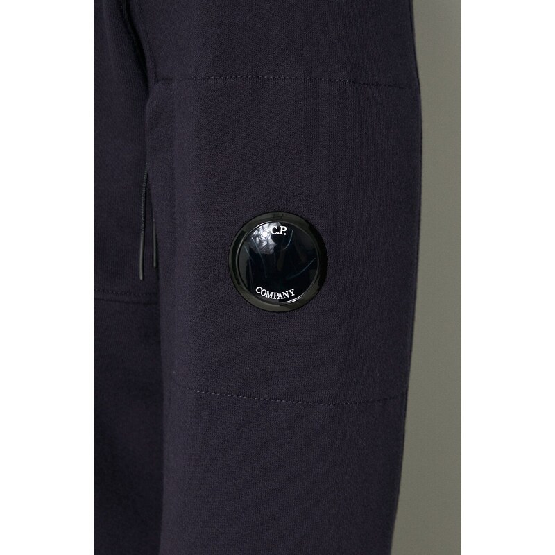 Bavlněná mikina C.P. Company Diagonal Raised Fleece Lens Hoodie pánská, tmavomodrá barva, s kapucí, aplikací, 15CMSS023A005086W