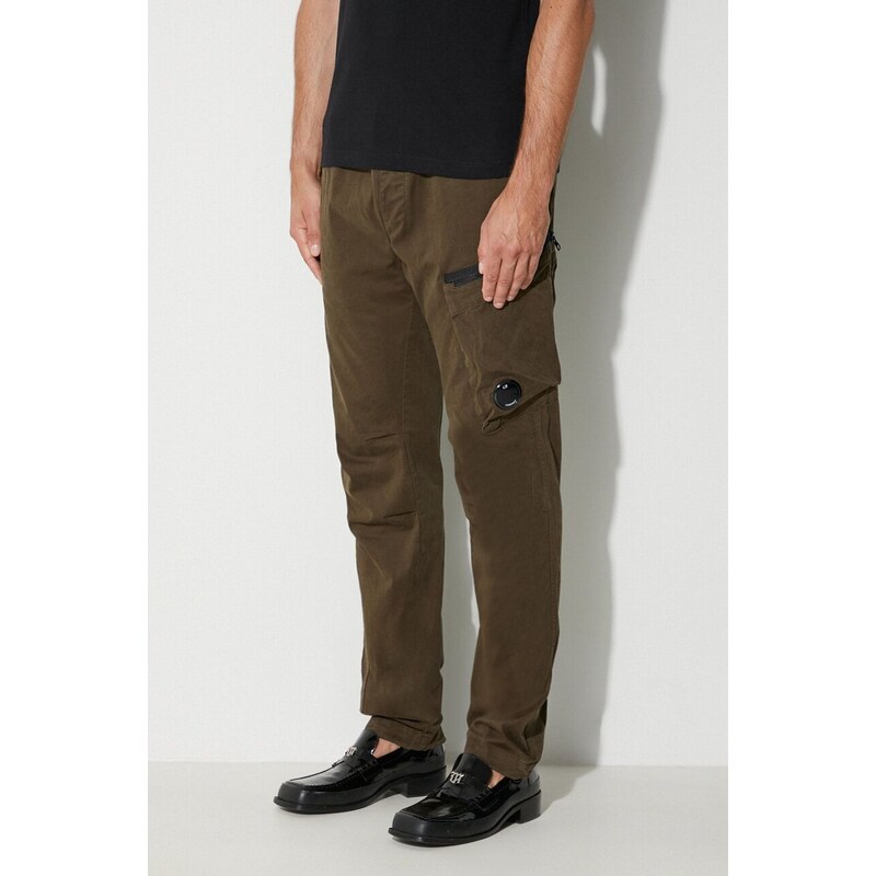 Kalhoty C.P. Company STRETCH SATEEN REGULAR PANTS pánské, zelená barva, ve střihu cargo, 15CMPA111A005529G