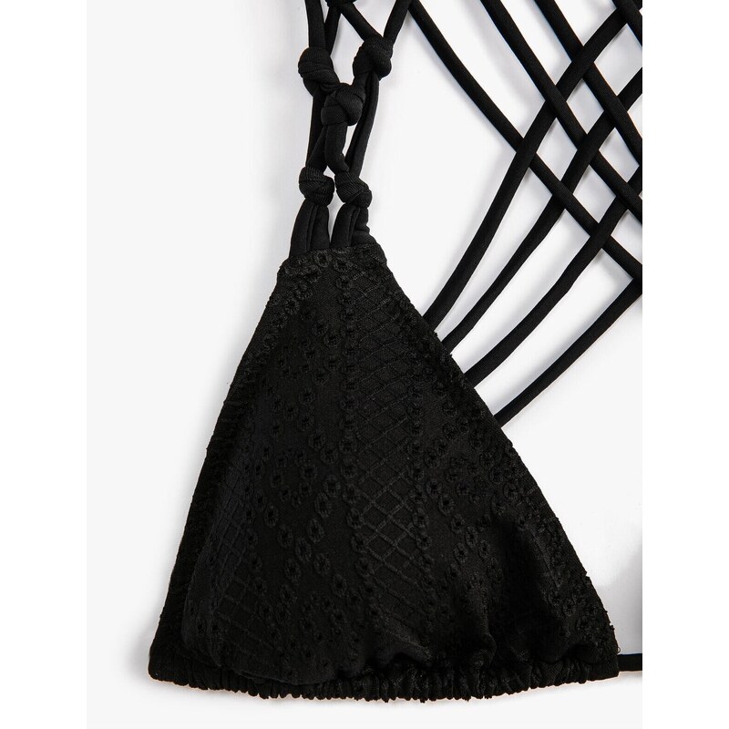 Koton Triangle Bikini Top Scalloped Cross Straps Detail
