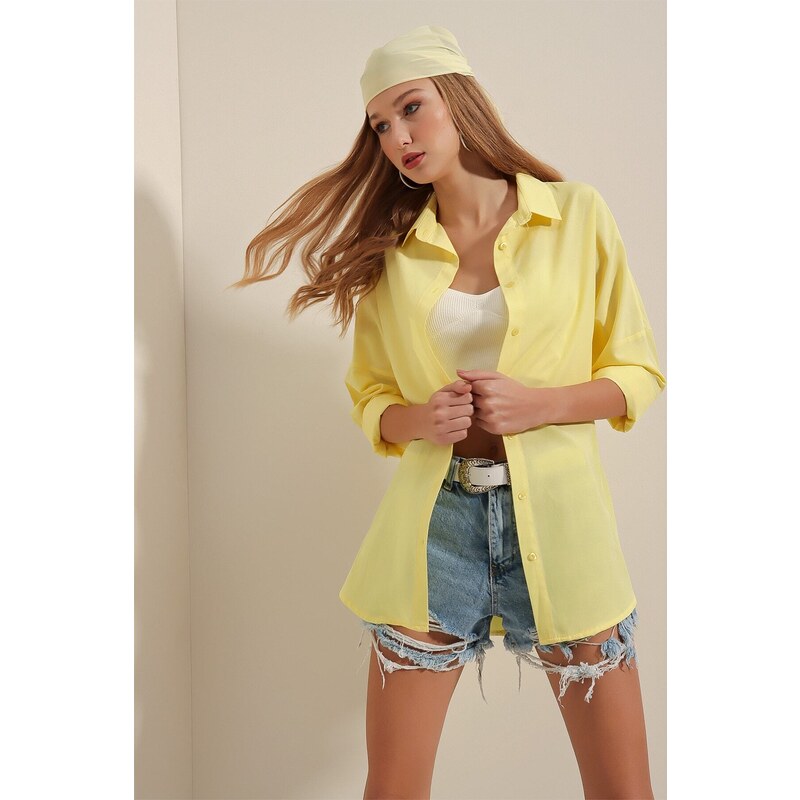 Bigdart 3900 Oversize Long Basic Shirt - Yellow