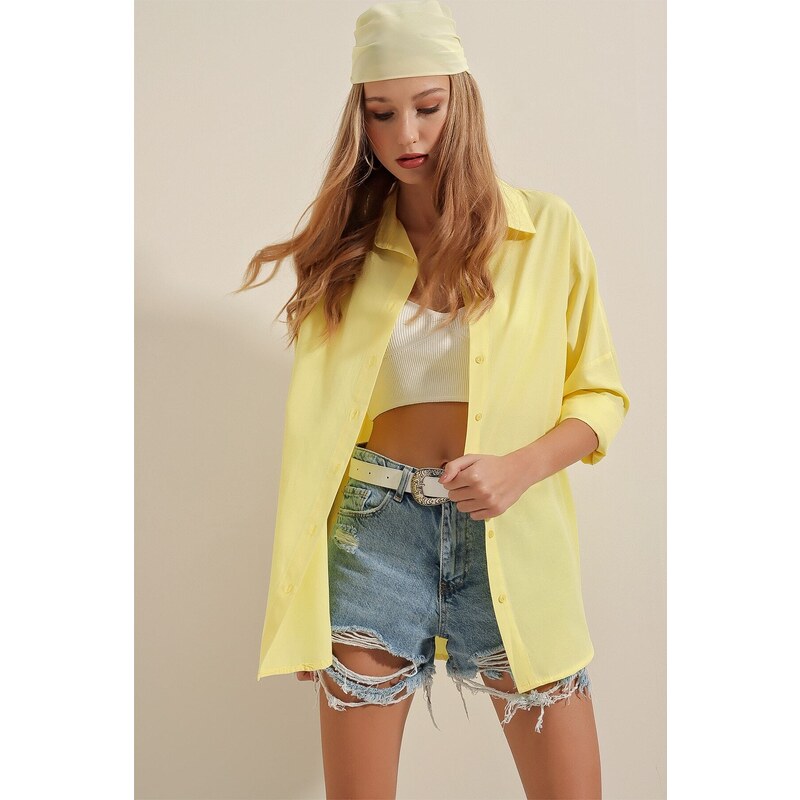 Bigdart 3900 Oversize Long Basic Shirt - Yellow